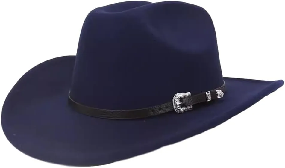 Western Cowboy Hat for Men Women Felt Wide Brim Classic Outdoor Fedora Hats, Cowboy Cowgirl Hats with Belt Buckle