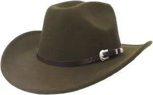 Western Cowboy Hat for Men Women Felt Wide Brim Classic Outdoor Fedora Hats, Cowboy Cowgirl Hats with Belt Buckle