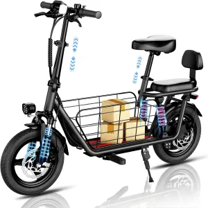 WINDHORSE 850W Peak Electric Scooter with Seat, 22MPH & 25 Miles Range, Dual Shock Absorbing, 3 Gear Speed, 14" Pneumatic Tire, Folding E Scooter for Adults with Basket for Commuting, 330lbs Load